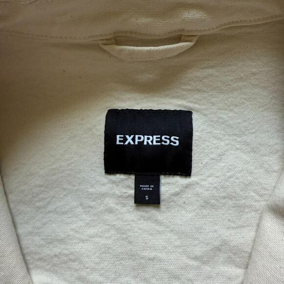 Express Off-White Stretch Denim Zip Front Jacket – Collared – Size S - Picture 2 of 4